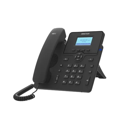 Dinstar C60GP Business IP Phone Front Angle Dinstar C60GP Gigabit IP Phone front view with LCD screen on office desk