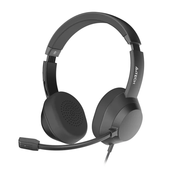 Flexible rotating noise-canceling microphone arm on A4Tech FH150U headset