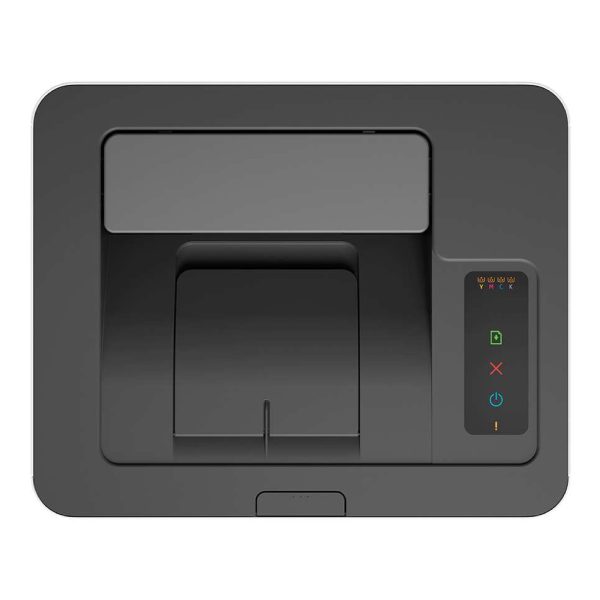 Control panel of HP Color Laser 150nw showing power button and toner indicators
