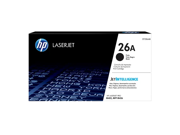 HP 26A Black Original Toner Box Official retail box of HP 26A Black Original laser jet toner cartridge