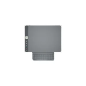 Mobile phone running HP Smart App next to wireless monochrome printer