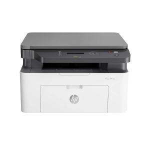 Smartphone next to HP Laser MFP 136w displaying wireless mobile printing functionality