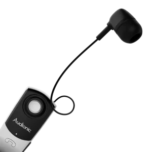 One-touch earbud cable retraction mechanism on Business KLIP-ON 7