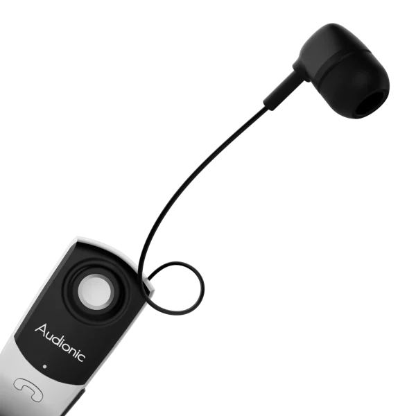 One-touch earbud cable retraction mechanism on Business KLIP-ON 7