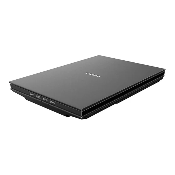 Top glass platen of Canon CanoScan LiDE 300 flatbed scanner open with document