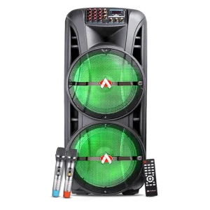 Audionic Trolly Speaker Mehfil MH-1212 Advance front view with two wireless microphones