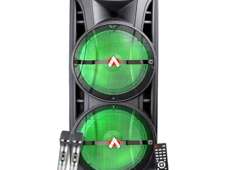 Audionic Trolly Speaker Mehfil MH-1212 Advance front view with two wireless microphones