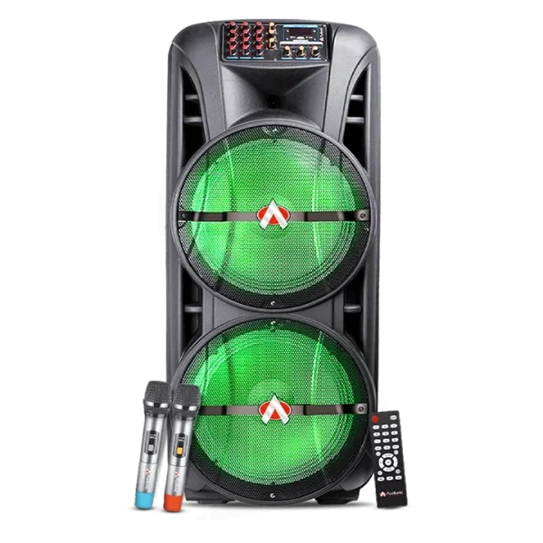 Audionic Mehfil MH-1212 Advance Trolley Speaker Setup Audionic Trolly Speaker Mehfil MH-1212 Advance front view with two wireless microphones
