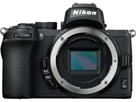 Front view of the black Nikon Z50 camera body showing the Z mount and APS-C sensor ring