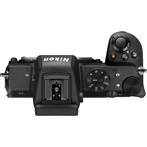Top control dials and shutter button placement on the magnesium alloy Nikon Z50 body.