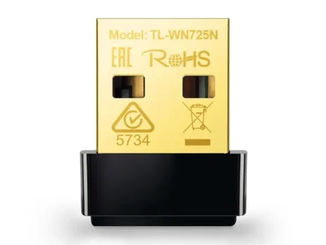 TP-Link TL-WN725N Wireless USB Adapter plugged into laptop USB port