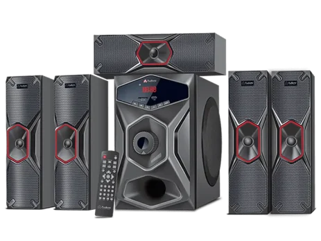Audionic Pace 8 5.1 channel home theater speaker system with wooden subwoofer and 5 satellites