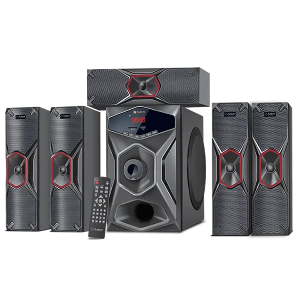 Audionic Pace 8 Home Theater System Overview Audionic Pace 8 5.1 channel home theater speaker system with wooden subwoofer and 5 satellites