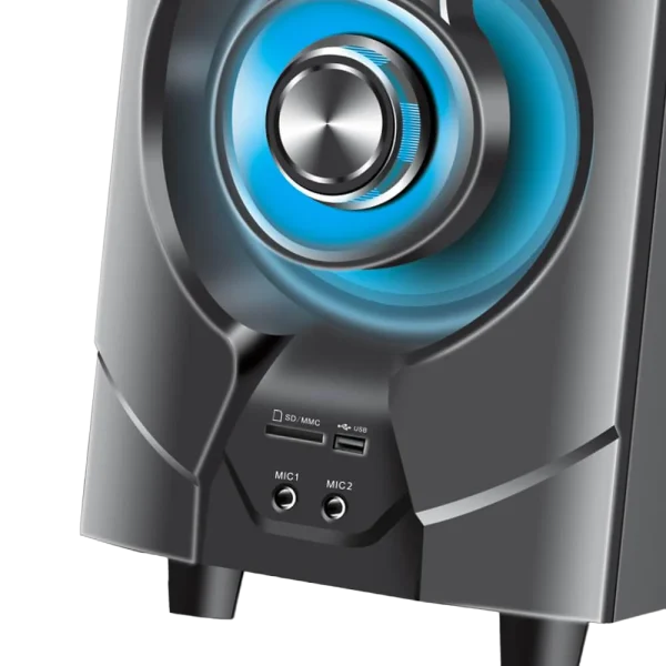 Digital LED display panel and front control knobs on Audionic REBORN RB-110 subwoofer