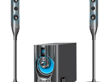 Connectivity options on Audionic Reborn RB-95 Multimedia Speaker showing USB, AUX, and NFC