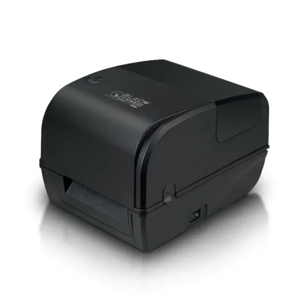 Open lid of Black Copper BC-LP2500 printer revealing internal 300m ribbon roll mechanism