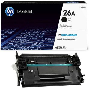 HP 26A CF226A black toner cartridge unboxed on clean white background