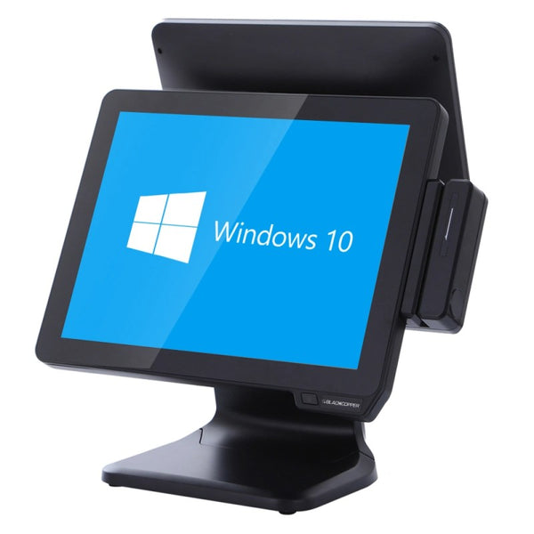 Black Copper dual screen POS system front view showing 15-inch touch display