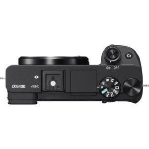 Side panel of the Sony A6400 camera body open to show the 3.5mm microphone jack, Micro-HDMI, and USB ports.