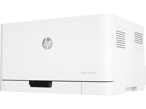 HP Color Laser 150nw printer placed neatly on a modern office workspace desk
