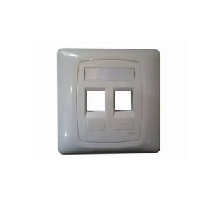 Corning 3M dual port face plate installed on an office wall with ethernet cables connected