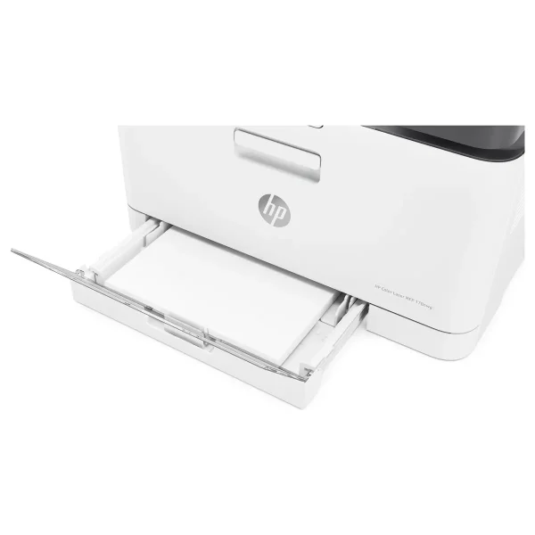 HP Color Laser MFP 178nw sitting neatly on a compact office desk
