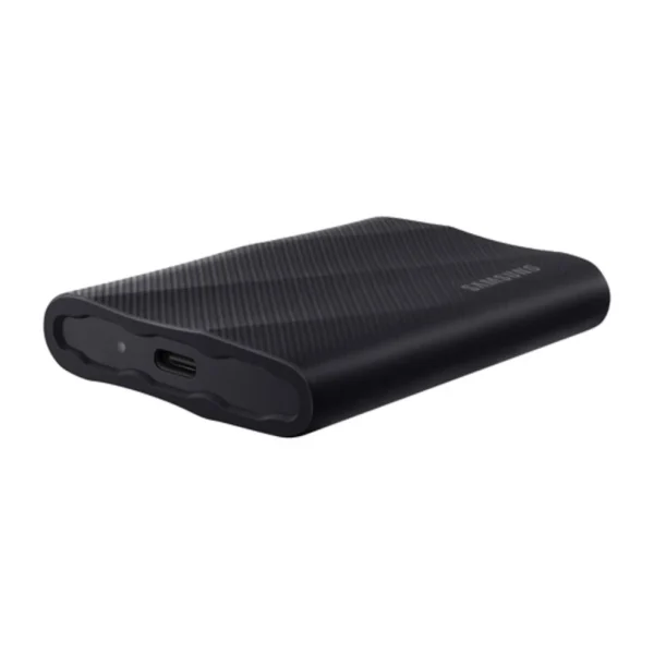 Samsung T9 2TB Portable SSD connected to a video editing workstation laptop
