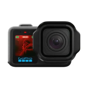 Front perspective of the GoPro MISSION 1 compact 8K cinema camera