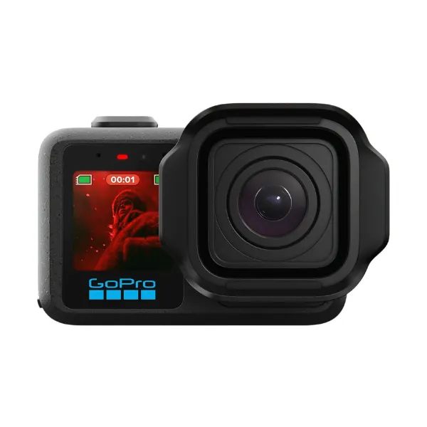Front perspective of the GoPro MISSION 1 compact 8K cinema camera