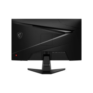 Rear chassis of MSI MAG 256F showing VESA 75x75mm mount and rear connectivity ports