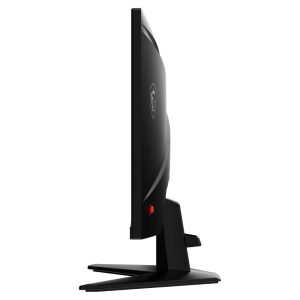 Side profile showing ergonomic tilt angle adjustment on MSI MAG 256F monitor