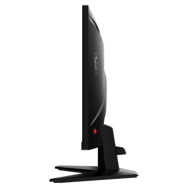 Side profile showing ergonomic tilt angle adjustment on MSI MAG 256F monitor