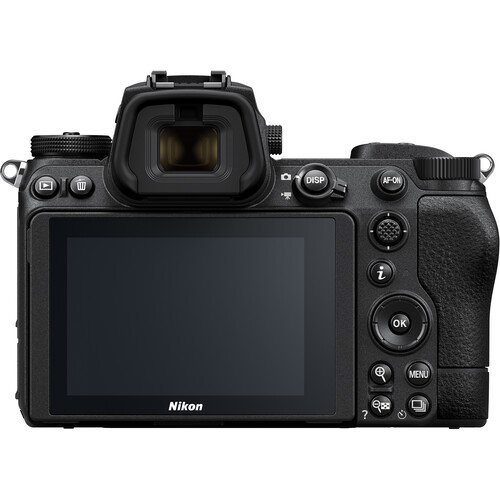 Rear view of Nikon Z 6II camera featuring tilting touchscreen LCD.