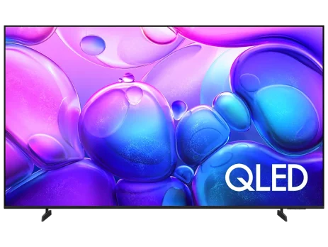 Front view of Samsung 55 Inch Q6F QLED 4K Smart TV on desktop stand