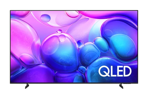 Front view of Samsung 55 Inch Q6F QLED 4K Smart TV on desktop stand