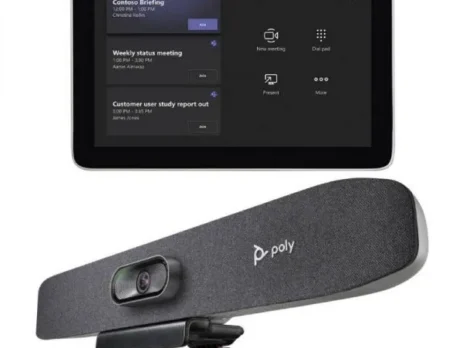 Poly Studio Small Room Kit video bar and touch controller for Microsoft Teams