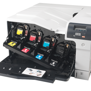 Multipurpose tray open on HP CP5225dn holding A3 color media