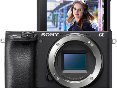 Front profile of the Sony A6400 body only showing the 24.2MP APS-C Exmor CMOS sensor and E-mount ring.