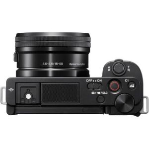 Sony ZV-E10 top panel featuring 3-capsule directional microphone and windscreen