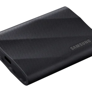 Side view of Samsung T9 Portable SSD showing USB-C port connection