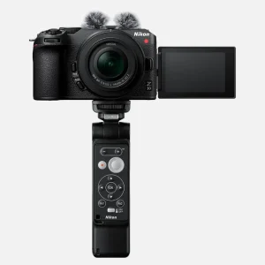 Nikon Z30 top plate featuring record button, tally light, and stereo microphone