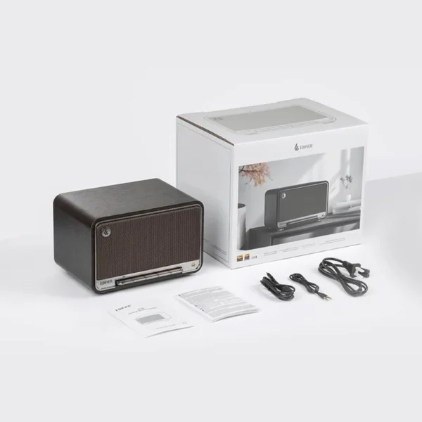 Edifier D32 Tabletop Wireless Speaker in Black Walnut front view