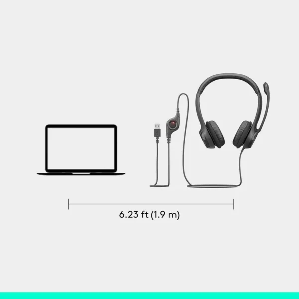 Inline volume and mute control buttons on Logitech H390 cable