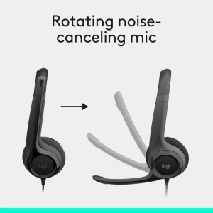 Rotating noise-canceling microphone boom on Logitech H390 headset