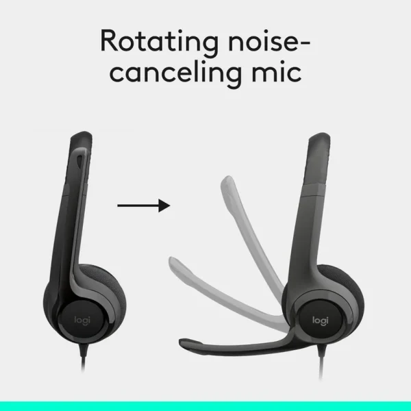 Rotating noise-canceling microphone boom on Logitech H390 headset
