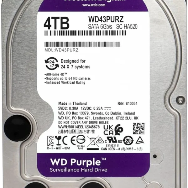 WD Purple 4TB Surveillance Hard Drive (WD40PURX / WD43PURZ)