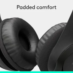 Padded leatherette ear cushion on Logitech H390 headset