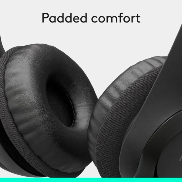 Padded leatherette ear cushion on Logitech H390 headset