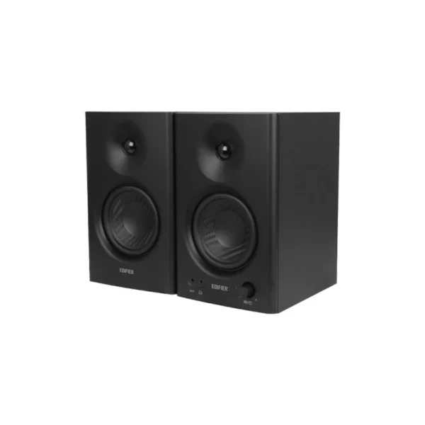 Close up of multi-function control knob and front ports on Edifier MR4 active speaker