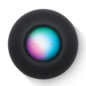 Top touch panel interface of Apple HomePod Mini glowing during Siri interaction